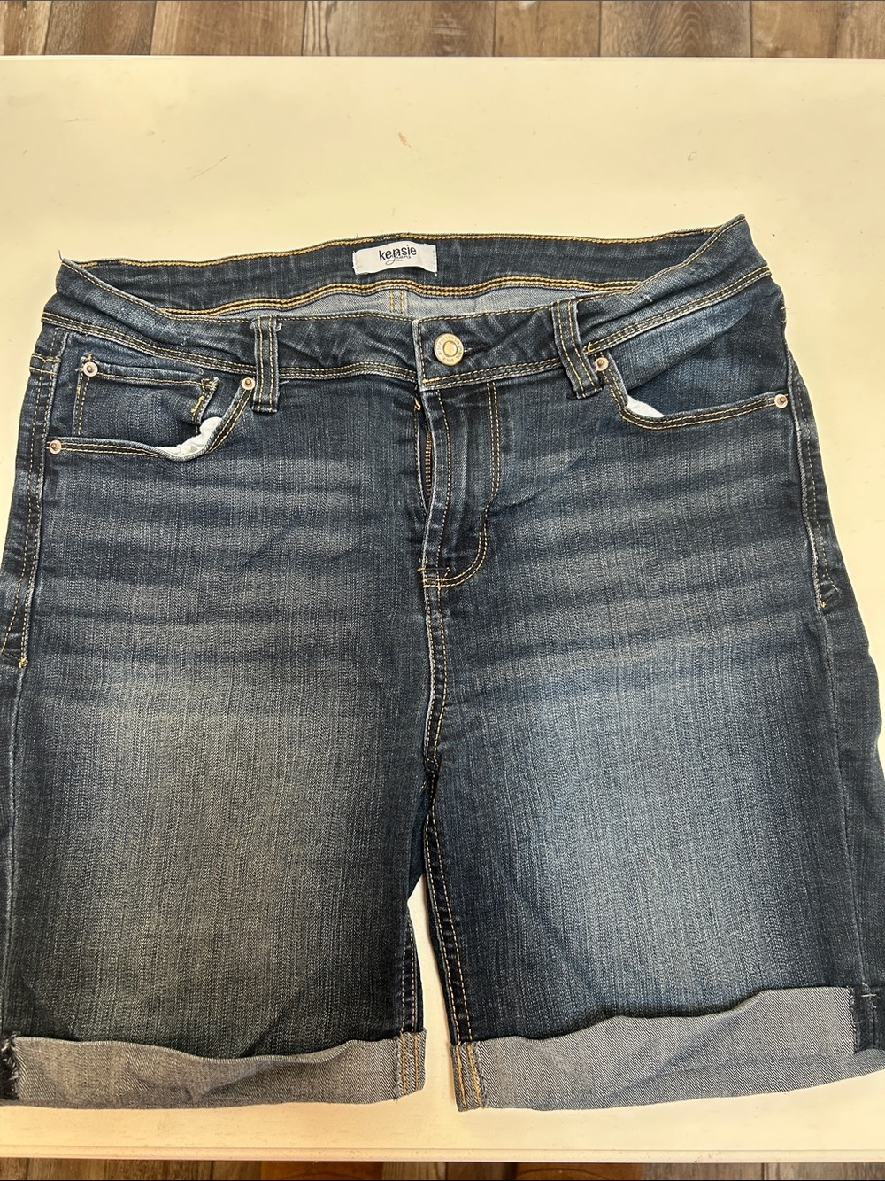 Kensie Women's Dark Blue Rolled Cuff Boyfriend Jeans Shorts